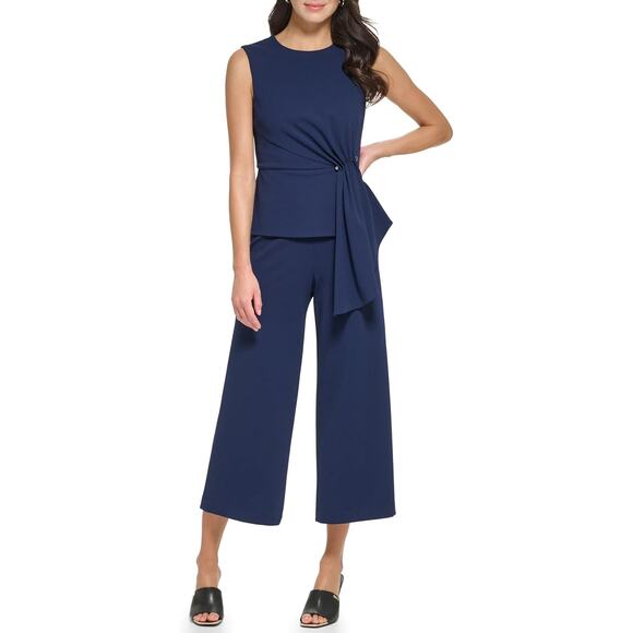 Dkny Pants - NWT - DKNY Women's Sleeveless Side-Draped Wide-Leg Jumpsuit - Navy - 10